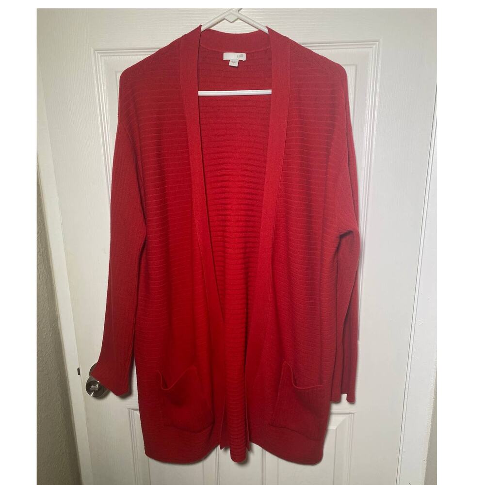 J.Jill red long open cardigan size L